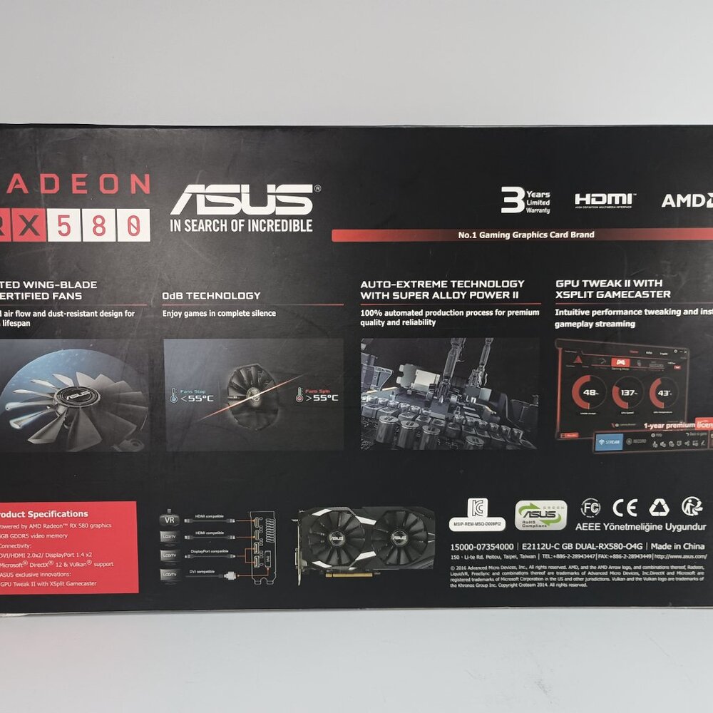 "NEW IN BOX" ASUS AMD Radeon RX 580 4GB GDDR5 Graphics Card (DUAL-RX580-O4G) - Picture 4 of 8